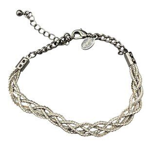 Aeo American Eagle Outfitters White Braided Chain Bangle Bracelet Silver Tone